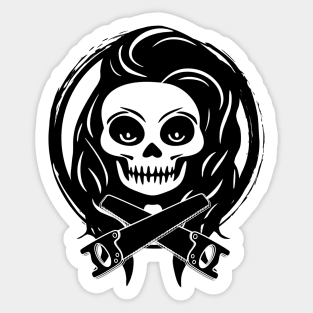 Female Joiner Skull and Saws Black Logo Sticker